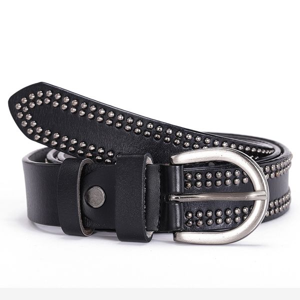 

new styles female genuine leather rivet belts luxury designer punk belts fashion male womenpin buckle female, Black;brown