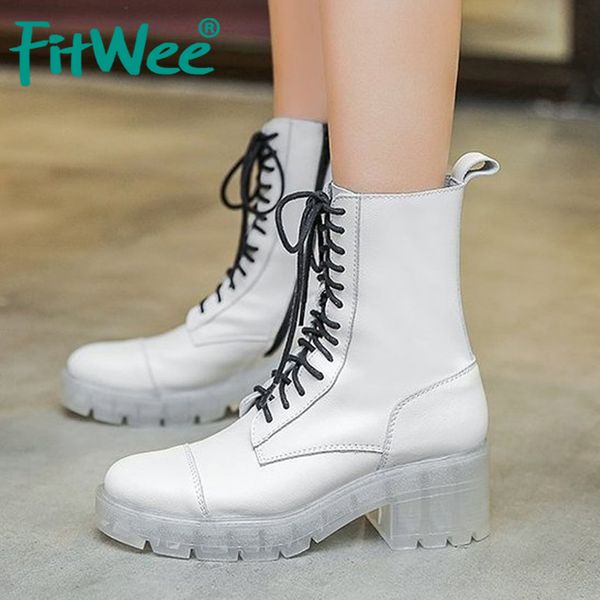 

fitwee 2021 new women square heel boots spring summer autumn winter shoes women zip lace up boots platform footwear size 35-39, Black