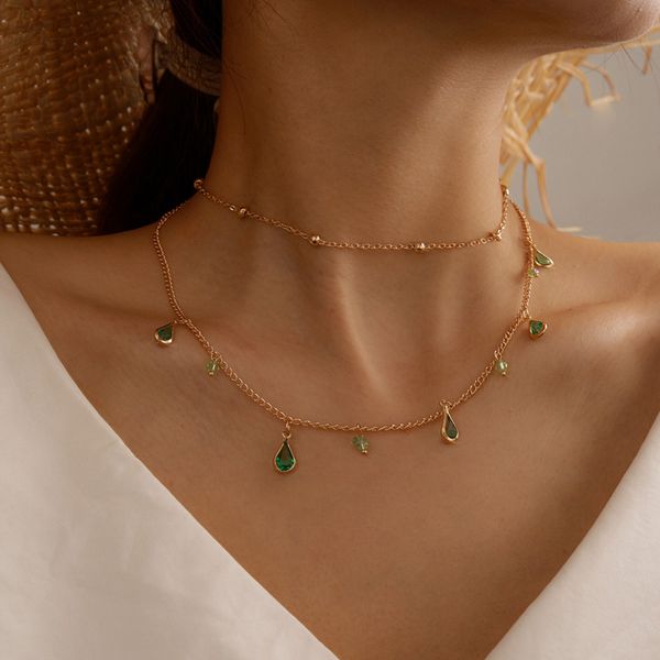

tocona elegance clear water drop green rhinestone choker necklace for women multi-layer bead jewelry drop shipping 14723, Silver