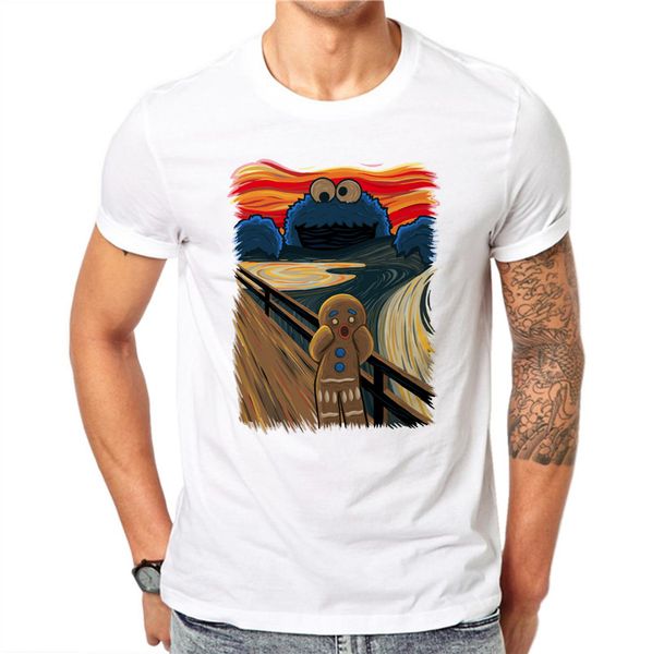 

100% хлопок колобок дизайн мужчины футболки новизна крик printed мужской прохладный топы с коротким рукавом повседневная tee футболки