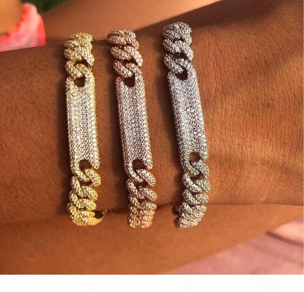 

женщины hiphop ювелирных изделий замороженный из bling майами кубинский звено цепи cz бар браслет 17см высокое качество, Black