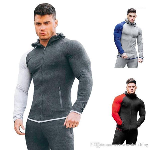 

sports clothes fashion skinny clothing for mens patchwork slim mens hoodies cardigan long sleeve hooded mens, Black