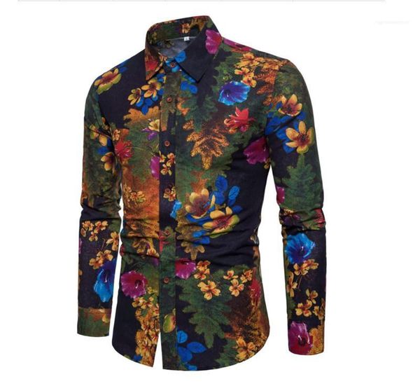 

clothing floral print mens casual shirts fashion slim single breasted mens shirts casual long sleeve males, White;black