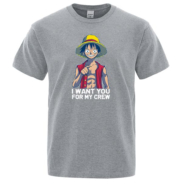 

luffy i want you for my crew t-shirts male japan anime one piece t shirt summer new cotton men hip hop harajuku streetwear