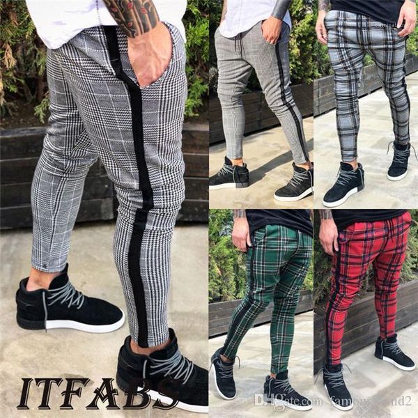 

trousers spring autumn designer fashion pencil pants long trousers casual print slim fit mens clothing plaids, Black