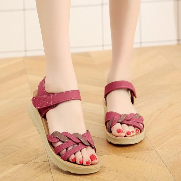 

2020 causal women sandal ladies summer fashion leather sandals wedges comfort big size outdoor hook&loop shoes#, Black
