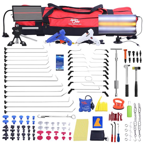 

super pdr kits dent repair push hook rods crowbars led light board slide hammer pump wedge dent removal/opening car door ding tools