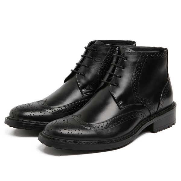 

men cotton-padded shoes formal wear work cotton boots high round toe genuine leather internal force wool warm large size 45, Black