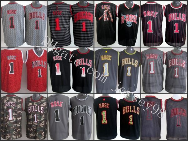

чикаго бюль men ls # 1 деррик роуз грей nba static моды джерси, Black