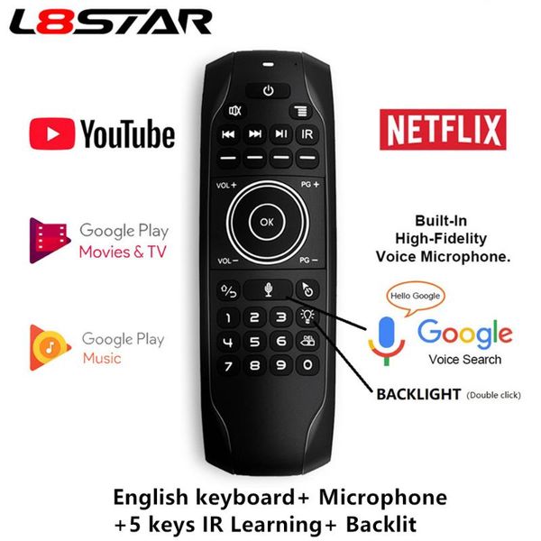 

l8star g7 voice remote mouse mini keyboard 5 ir learning keys 2.4g voice wireless backlit keyboard air mouse with gyroscope