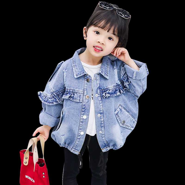 

girls coat ruffles girl denim jacekt coat kids spring autumn kids casual style baby girl clothes, Blue;gray