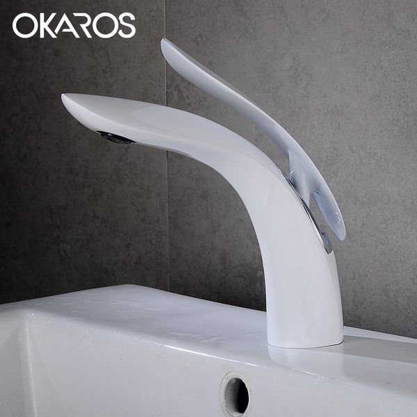 

okaros basin sink faucet bathroom mixer tap solid brass white black chrome gold water tap m075w