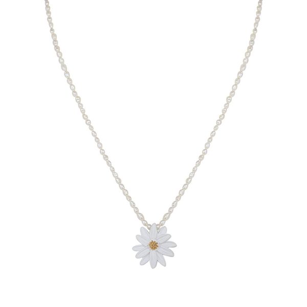 

european and american romantic elegant vintage natural millet pearl white daisy necklace female, Silver