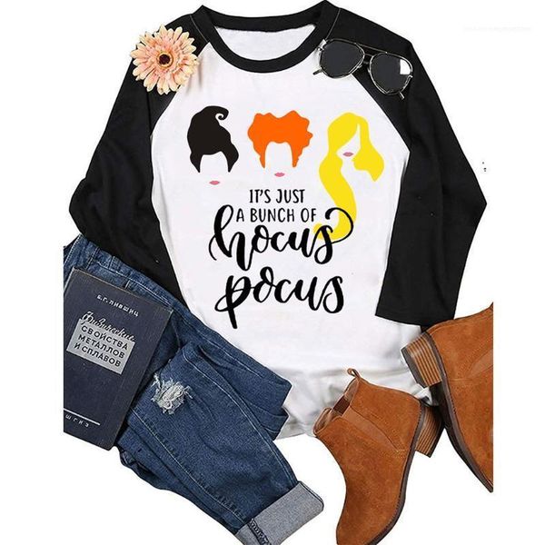 

women tshirts spring autumn long sleeved o-neck letters hocus pocus halloween, White