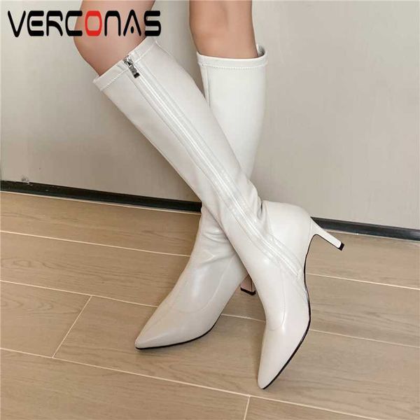 

verconas autumn winter women knee-high boots fashion concise long shoes woman pointed toe high heels side zipper stretch boots, Black