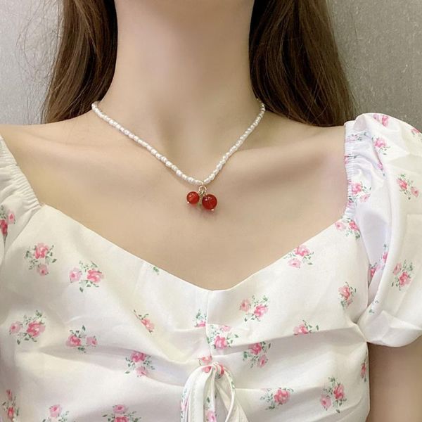 

japan korean elegant imulate pearl choker jewelry for women girls wedding chain cherry necklace, Silver
