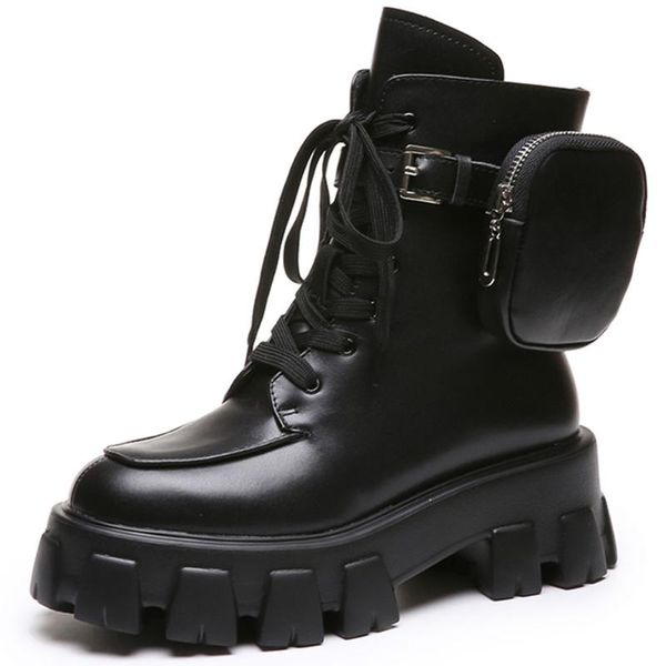 

sorphio ins brand female classic lace up platform mid calf boots designer chunky heel boots women fashion casual shoes woman, Black