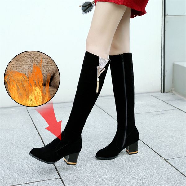 

plus size 34-43 fashion winter over the knee boots 2020 women stretch fabric women thigh high lace up woman shoes long bota, Black