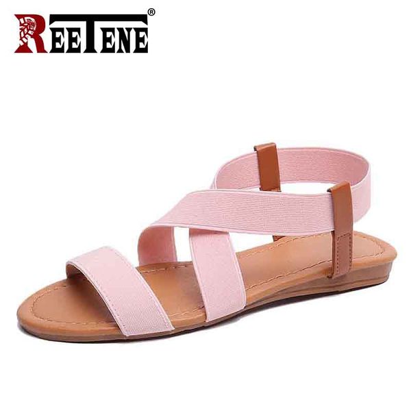 

reetene non-slip women sandals peep toe female flats comfort plus size women's sandals outdoor soft bottom, Black