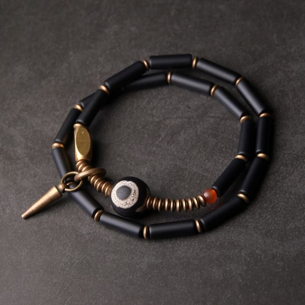 

tibetan beads black onyx bracelet vintage processed copper vajar zen healing jewelry protective accessories men women y200810