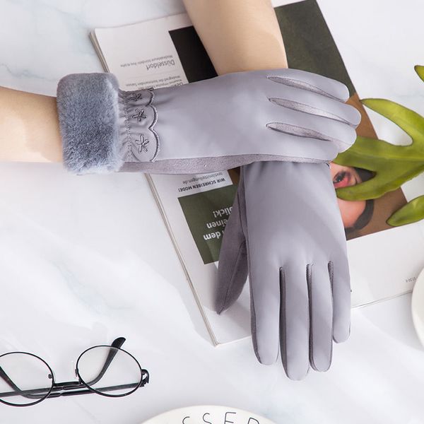 

lovely lace plush wrist touch screen gloves warm winter ladies riding outdoor riding touch screen warm gloves c64c, Blue;gray