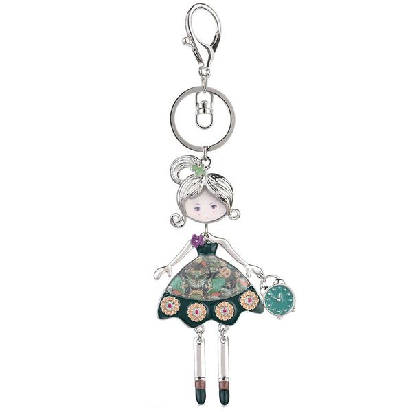 

keyring of handmade doll keychains for car key fashion new design enamel cute girl bag pendant keys chains ring alloy metal keyring, Slivery;golden