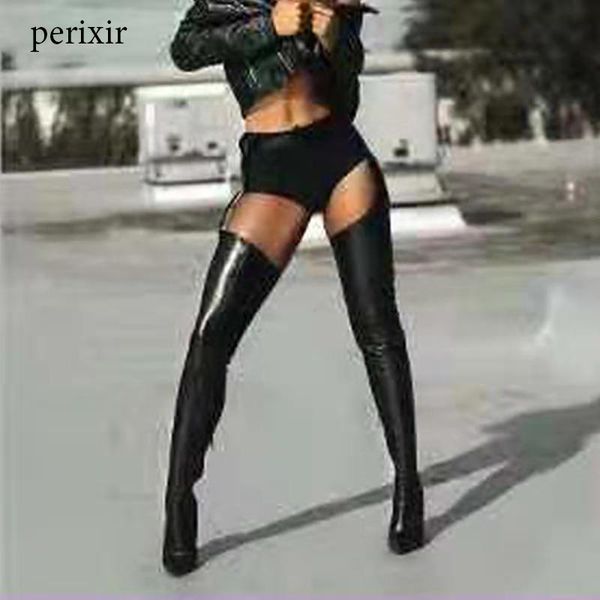 

perixir women over knee boots high boots over the knee for women shoes superfine fibre pointed toe high heels, Black