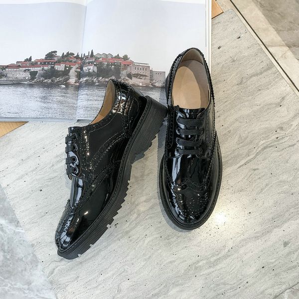 

eshtonshero fashion leather round toe women casual flats heels ladies lace up flat oxford shoes spring single shoes size 3-9, Black