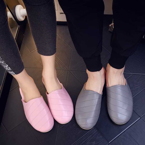 

pu slippers female summer indoor home anti-skid soft bottom room office leisure bedroom dormitory sandals and slippers male, Black