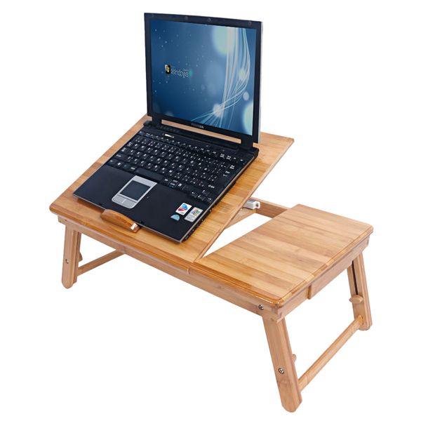 

53cm trendy adjustable bamboo computer desk wood color