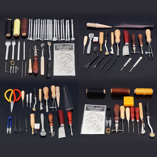 

leather tools for making leather bags, sewing carving printing punching cutting tanned craft tool set kit