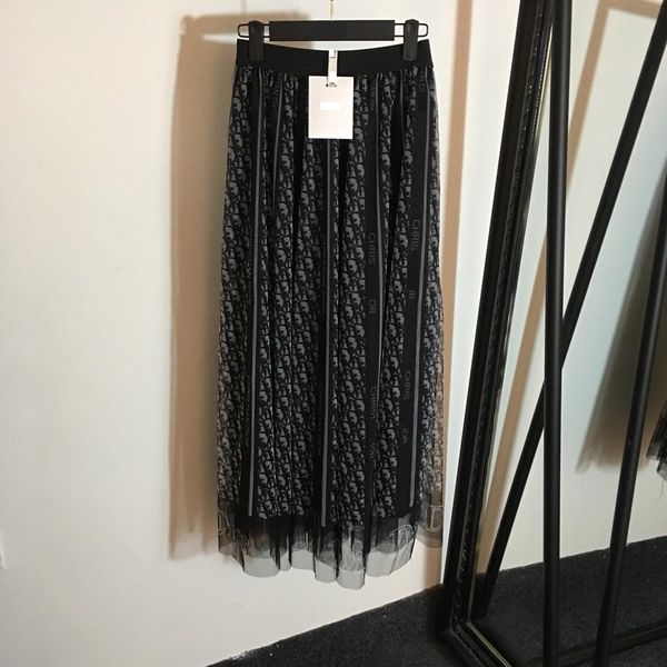 

горячего милан дизайнер женщины юбка gorgeous письмо сетка печать d pleats весна лето юбка autunmn женской мода длинное платье дизайн для же, Black