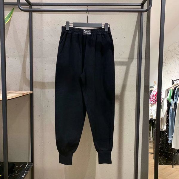 

20 early autumn casual elastic waist knitted wide-brimmed foot sports jogging pants for women mbo3pat026, Black;white