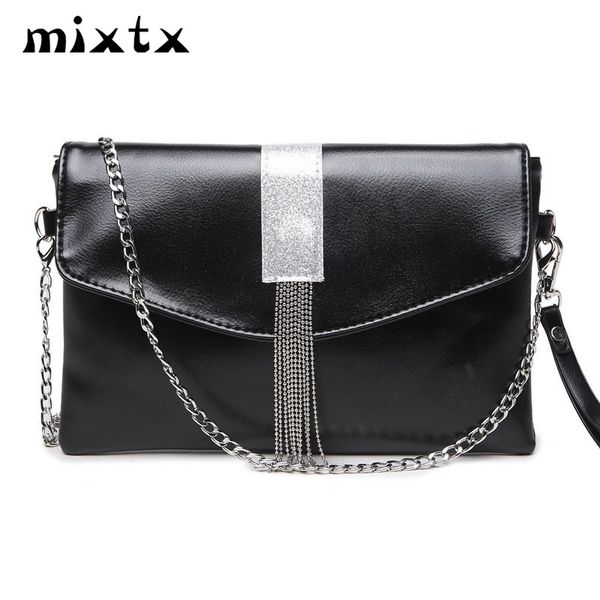 

mixtx women envelope clutch bag fashion tassel banquet bag pu leather crossbody wristband party handbag female messenger