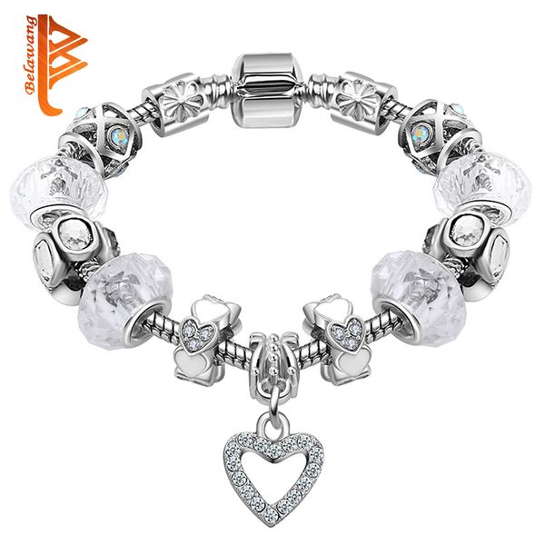 

fashion jewelry crystal heart charm bracelets for women with shiny murano glass beads bracelet bangle christmas gift y200730, Black