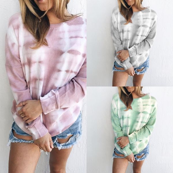 

осень и зима женщин напечатанный галстук-окрашенные градиент длинный рукав круглый воротник свитера осень и зима женщин напечатанной врезки, Black