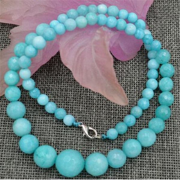 

nouveau 6-14mm bleu clair brÃ©silien Ã facettes aigue-marine gemmes rondes collier de perles 18", Silver