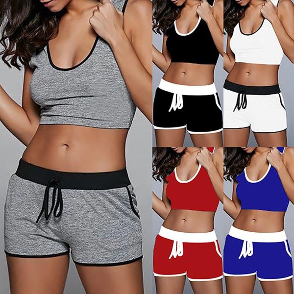 

summer 2 pcs seamless yoga set women fitness clothing sportswear woman gym shorts+push-up strappy sports bra sports suits june, White;red