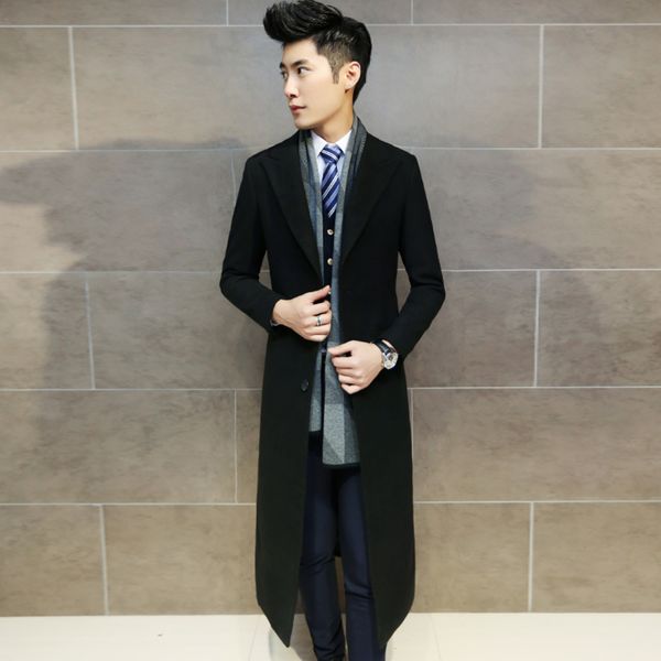 

men's trench coats spring autumn business coat casual cotton solid fashion slim british long, Tan;black