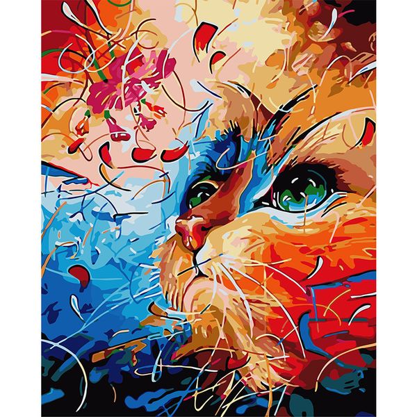 

custom size diy oil paint by numbers for kids- colorful cat canvas oil painting