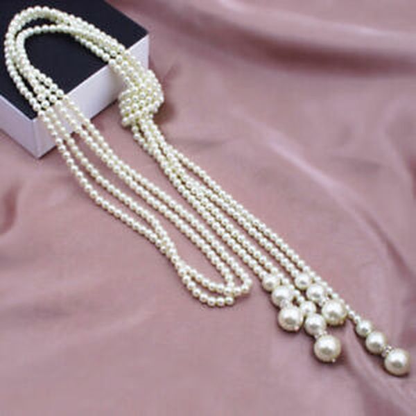 

chains 5-6natural freshwater pearl white drop necklace 60", Silver