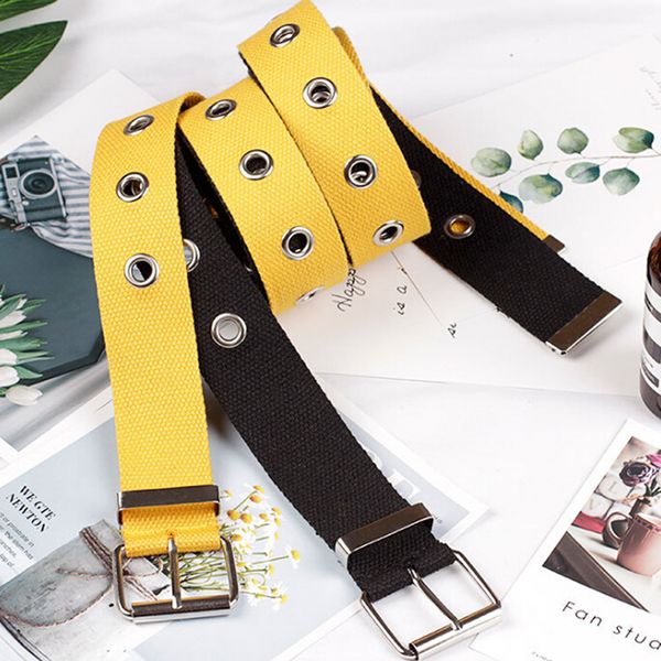 

fashion 3.8cm wide female belt canvas women's harajuku waistband metal buckle eyelet belt waist black white red, Black;brown