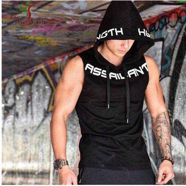 

2020 summer brand men's hoodies sleeveless crossfit fitness hooded jackets sweatshirts bodybuilding man sportswear . m-xxl, Black