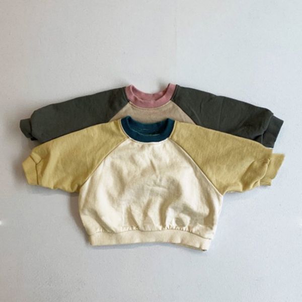 

autumn outfit korea children clothing new baby boy girl stitching fleece long sleeved casual hoodies, Black