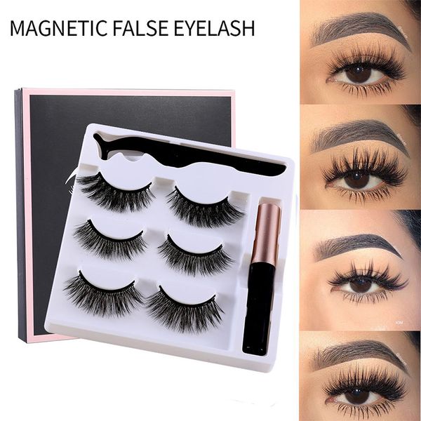 

3pairs magnetic false eyelashes set magnet liquid eyeliner&magnetic lashes tweezer set waterproof long lasting eyelash extension