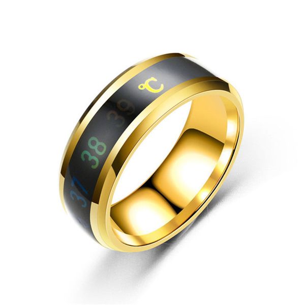 

temperature couple ring multifunctional waterproof intelligent smart titanium steel finger jewelry fingertip temperature sense, Golden;silver