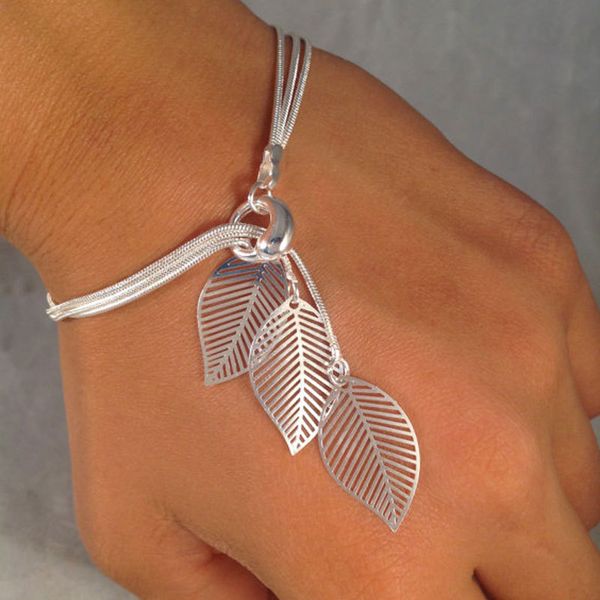 

charm bracelets fashion women jewelry gold wire mesh alloy bracelet hollow leaf gift wholesale, Golden;silver