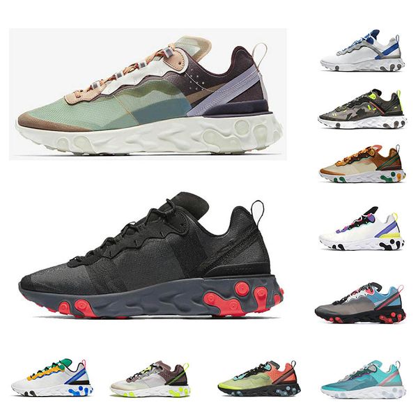 

react element 87 55 men women running shoes desert sand bred total orange white green hyper pink solar red tour yellow sports sneakers