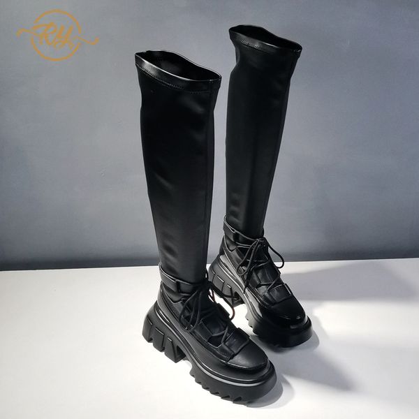 

boots ry-relaa europe station women genuine leather winter 2021 fashion ins thigh high shoes for tide, Black
