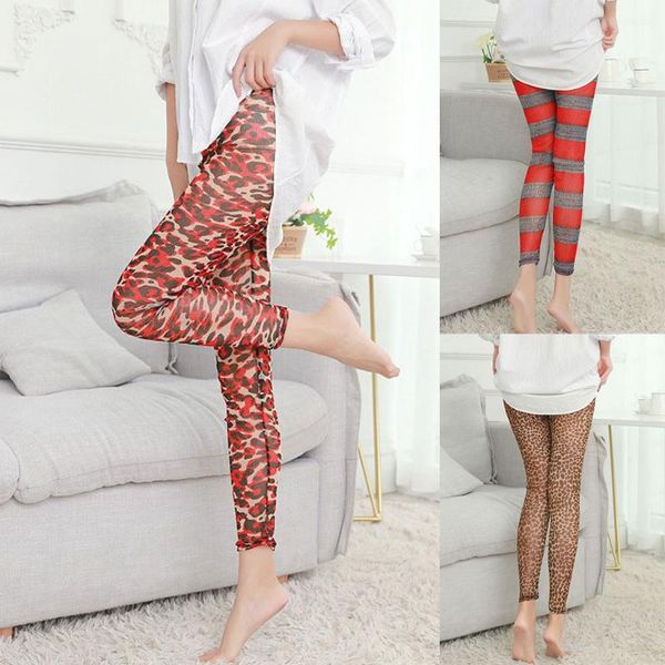 

women netting ultra-thin leggings thin elastic large size skinny color graffiti pants sports fitness skinny pants, White;red